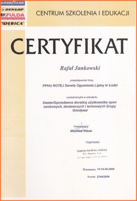 ROTEJ - certyfikat